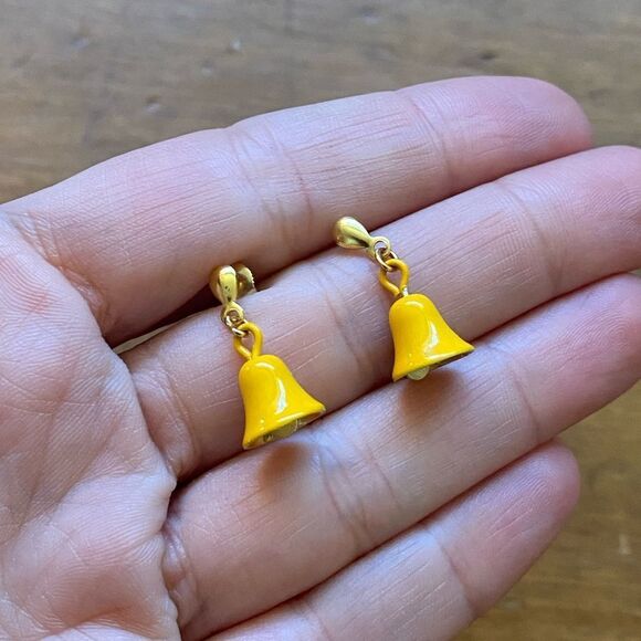 Vintage Jewelry - Vintage Tiny Yellow Bell Earrings